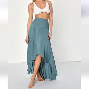 Ambrosio Dark Sage Green High-Low Maxi Skirt O'Neill